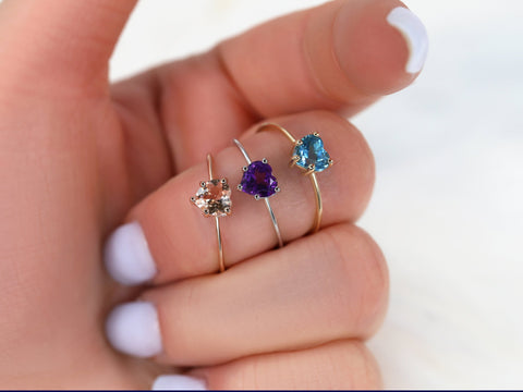 Ultra Petite Heartley 14kt Gold Purple Amethyst Heart Ring - Rosados Box