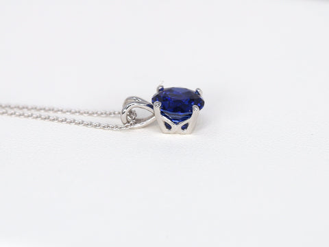 Ready to Ship Donna 8mm 14kt White Gold Blue Sapphire Necklace,Dainty Blue Solitaire Necklace,September Birthstone,Anniversary Gift - Rosados Box