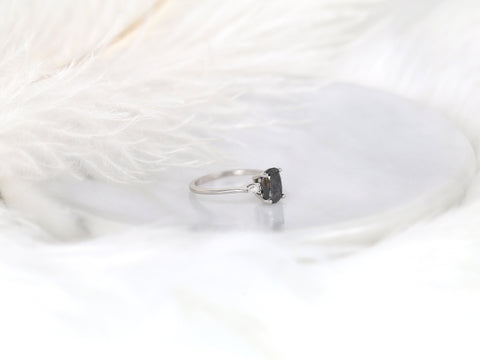 1.62ct Ready to Ship Petite Ellis 14kt White Gold Raw Salt and Pepper Diamond Three Stone Ring - Rosados Box