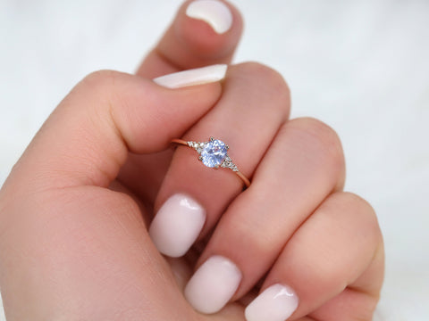 0.81ct Ready to Ship Maddy 14kt Rose Gold Cornflower Lavender Sapphire Diamond Oval Cluster Ring - Rosados Box