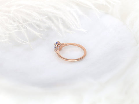 0.81ct Ready to Ship Maddy 14kt Rose Gold Cornflower Lavender Sapphire Diamond Oval Cluster Ring - Rosados Box