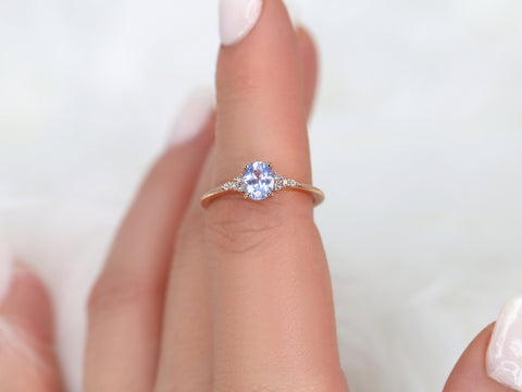 0.81ct Ready to Ship Maddy 14kt Rose Gold Cornflower Lavender Sapphire Diamond Oval Cluster Ring - Rosados Box
