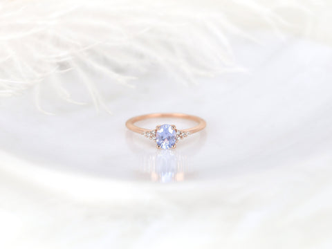 0.81ct Ready to Ship Maddy 14kt Rose Gold Cornflower Lavender Sapphire Diamond Oval Cluster Ring - Rosados Box