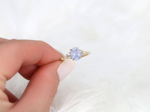 1.81ct Ready to Ship Aspen 14kt Gold Frosted Galaxy Cornflower Sapphire Diamond Oval Cluster Ring - Rosados Box