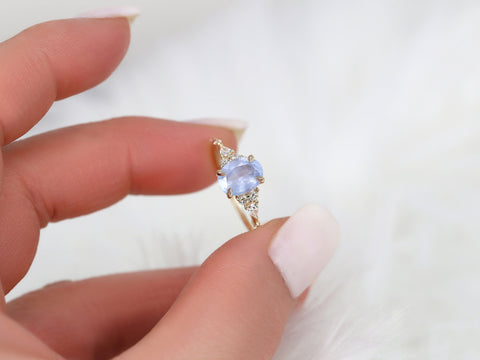 1.81ct Ready to Ship Aspen 14kt Gold Frosted Galaxy Cornflower Sapphire Diamond Oval Cluster Ring - Rosados Box