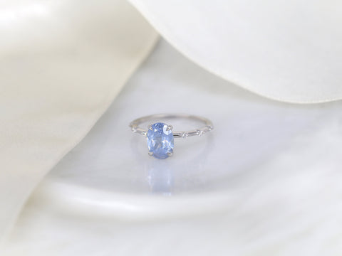 1.97ct Ready to Ship Alix 14kt White Gold Frosted Galaxy Cornflower Sapphire Diamond Dainty Oval Solitaire Ring - Rosados Box