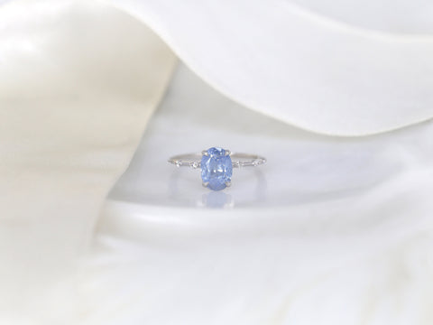 1.97ct Ready to Ship Alix 14kt White Gold Frosted Galaxy Cornflower Sapphire Diamond Dainty Oval Solitaire Ring - Rosados Box