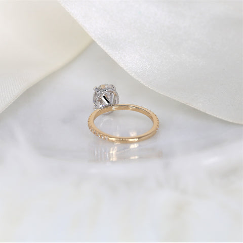 2ct TWO TONED Viviana 9x7mm 14kt Gold Moissanite Diamond Scarf Halo Oval Solitaire Ring - Rosados Box