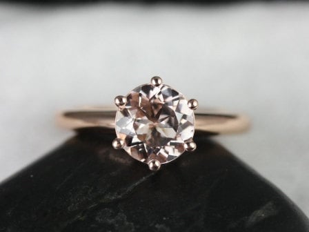 Ready to Ship Webster 7.5mm 14kt Rose Gold Morganite Six Prong Webbed Solitaire Ring - Rosados Box