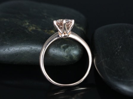 Ready to Ship Webster 7.5mm 14kt Rose Gold Morganite Six Prong Webbed Solitaire Ring - Rosados Box