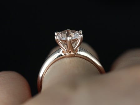 Ready to Ship Webster 7.5mm 14kt Rose Gold Morganite Six Prong Webbed Solitaire Ring - Rosados Box