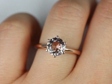 Ready to Ship Webster 7.5mm 14kt Rose Gold Morganite Six Prong Webbed Solitaire Ring - Rosados Box