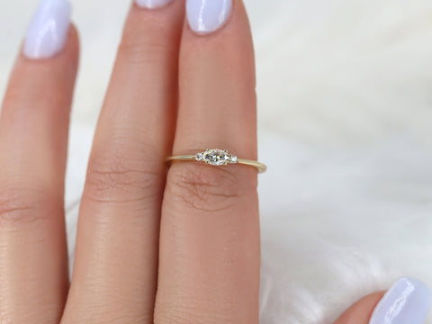 Wren 14kt Gold Diamond Ultra Dainty Three Stone Cluster Ring - Rosados Box