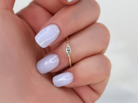 Wren 14kt Gold Diamond Ultra Dainty Three Stone Cluster Ring - Rosados Box