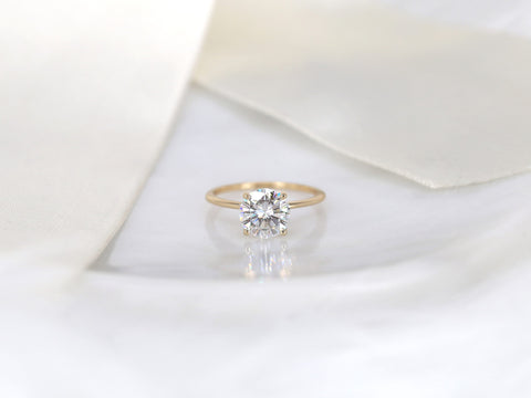 2ct Lulu 8mm 14kt Gold Moissanite Ultra Dainty Round Solitaire Ring - Rosados Box