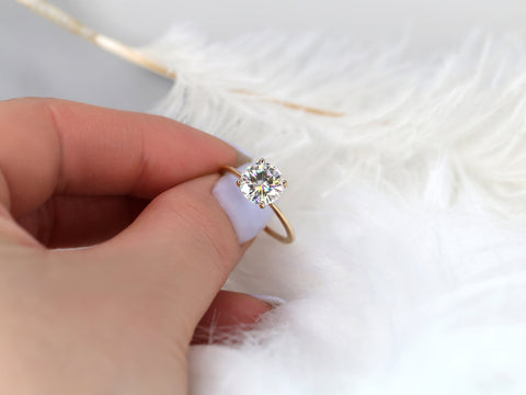 2ct Lulu 8mm 14kt Gold Moissanite Ultra Dainty Round Solitaire Ring - Rosados Box