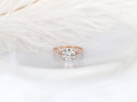 2ct Lotus 8mm 14kt Gold Moissanite Diamond Dainty Mermaid Split Round Solitaire Ring - Rosados Box