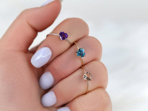 Ultra Petite Heartley 14kt Gold Purple Amethyst Heart Ring - Rosados Box