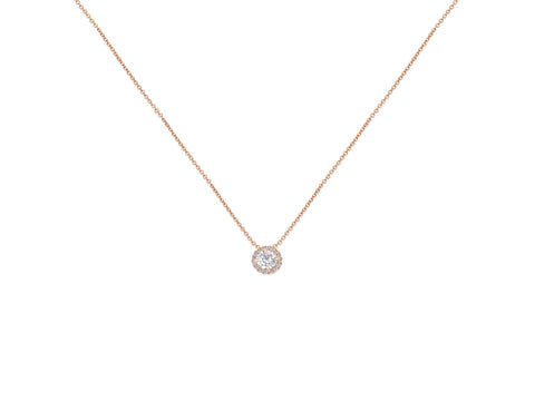 0.50ct Ready to Ship Gemma 5mm 14kt YELLOW Gold Moissanite Diamond Halo Necklace - Rosados Box