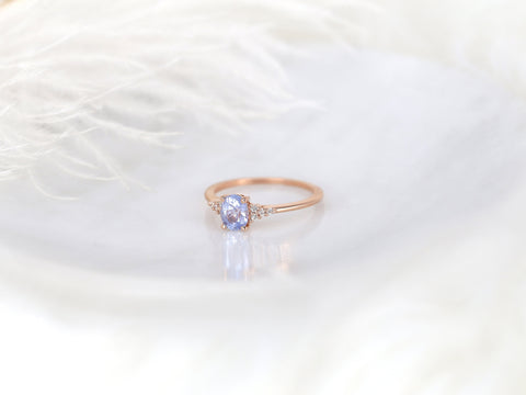 0.81ct Ready to Ship Maddy 14kt Rose Gold Cornflower Lavender Sapphire Diamond Oval Cluster Ring - Rosados Box