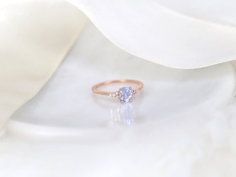 0.81ct Ready to Ship Maddy 14kt Rose Gold Cornflower Lavender Sapphire Diamond Oval Cluster Ring - Rosados Box
