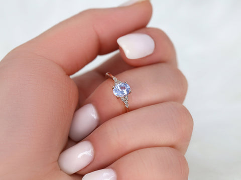 0.81ct Ready to Ship Maddy 14kt Rose Gold Cornflower Lavender Sapphire Diamond Oval Cluster Ring - Rosados Box