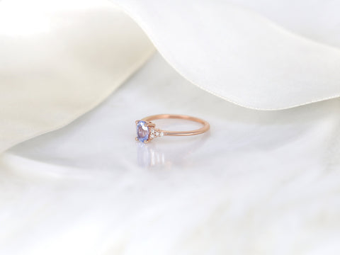 0.81ct Ready to Ship Maddy 14kt Rose Gold Cornflower Lavender Sapphire Diamond Oval Cluster Ring - Rosados Box