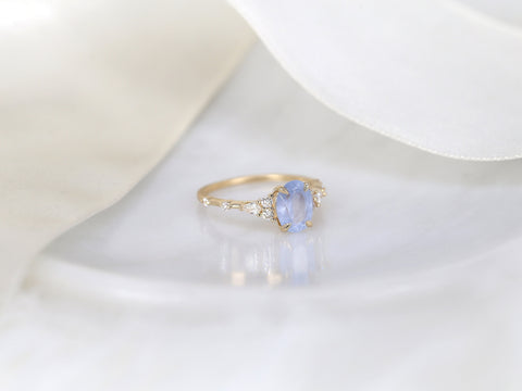 1.81ct Ready to Ship Aspen 14kt Gold Frosted Galaxy Cornflower Sapphire Diamond Oval Cluster Ring - Rosados Box