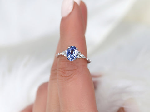 1.85ct Ready to Ship Aspen 14kt White Gold Lavender Cornflower Sapphire Diamond Oval Cluster Ring - Rosados Box