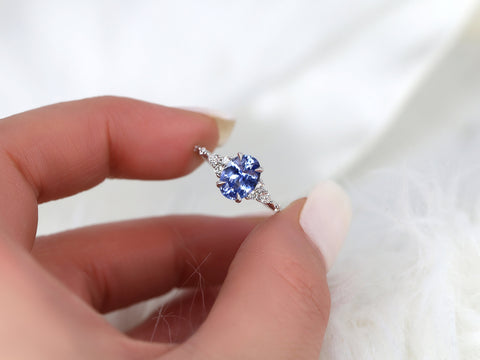 1.85ct Ready to Ship Aspen 14kt White Gold Lavender Cornflower Sapphire Diamond Oval Cluster Ring - Rosados Box