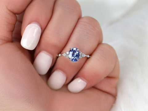 1.85ct Ready to Ship Aspen 14kt White Gold Lavender Cornflower Sapphire Diamond Oval Cluster Ring - Rosados Box