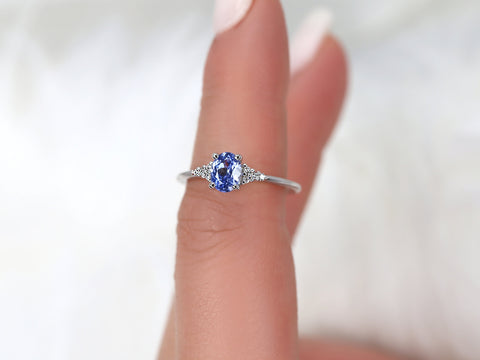 0.82ct Ready to Ship Maddy 14kt White Gold Cornflower Lavender Sapphire Diamond Art Deco Oval Cluster Ring - Rosados Box