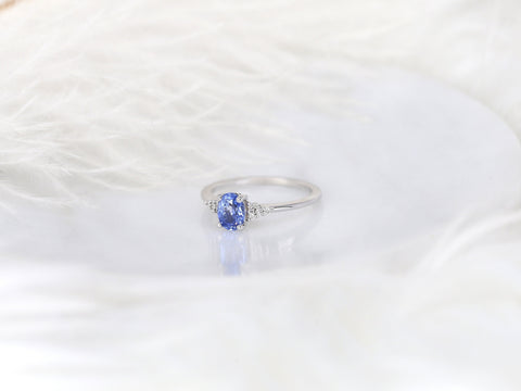 0.82ct Ready to Ship Maddy 14kt White Gold Cornflower Lavender Sapphire Diamond Art Deco Oval Cluster Ring - Rosados Box