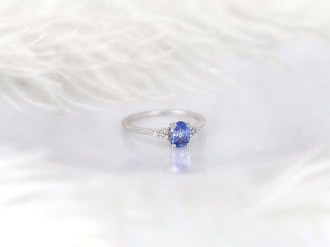 0.82ct Ready to Ship Maddy 14kt White Gold Cornflower Lavender Sapphire Diamond Art Deco Oval Cluster Ring - Rosados Box