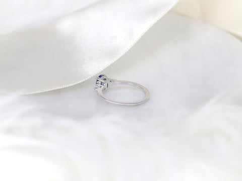 0.82ct Ready to Ship Maddy 14kt White Gold Cornflower Lavender Sapphire Diamond Art Deco Oval Cluster Ring - Rosados Box