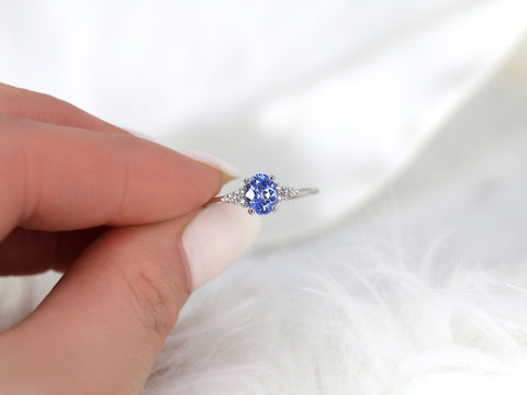 0.82ct Ready to Ship Maddy 14kt White Gold Cornflower Lavender Sapphire Diamond Art Deco Oval Cluster Ring - Rosados Box