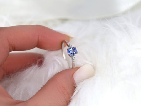 0.82ct Ready to Ship Maddy 14kt White Gold Cornflower Lavender Sapphire Diamond Art Deco Oval Cluster Ring - Rosados Box