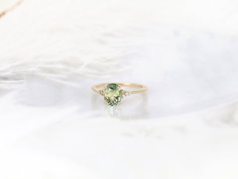 1.87ct Ready to Ship Maddy 14kt Gold Bright Lime Teal Sapphire Diamond Oval Cluster Ring - Rosados Box