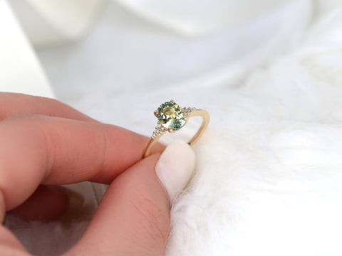 1.87ct Ready to Ship Maddy 14kt Gold Bright Lime Teal Sapphire Diamond Oval Cluster Ring - Rosados Box