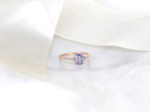 1.09ct Ready to Ship Maddy 14kt Rose Gold Cornflower Sapphire Diamond Oval Cluster 3 Stone Ring - Rosados Box