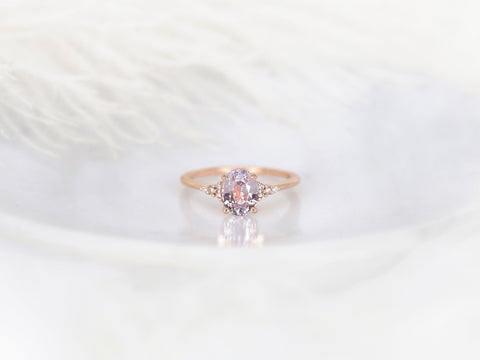 1.78ct Ready to Ship Maddy 14kt Rose Gold Blush Peach Sapphire Diamond 3 Stone Oval Cluster Ring - Rosados Box