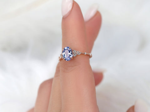 1.74ct Ready to Ship Aspen 14kt Rose Gold Lavender Cornflower Sapphire Diamond Oval Cluster Ring - Rosados Box