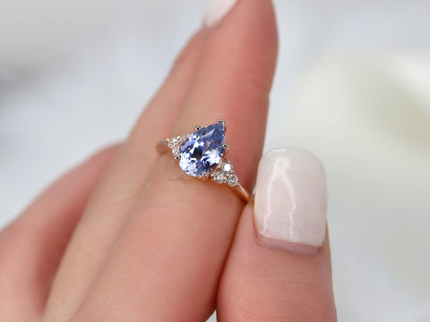 2.95ct Ready to Ship Juliet 14kt Rose Gold Lavender Cornflower Blue Sapphire Diamond Art Deco Pear Cluster Ring - Rosados Box
