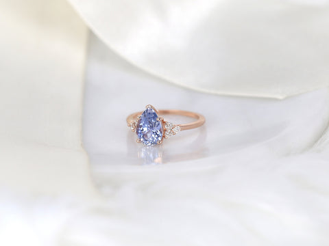2.95ct Ready to Ship Juliet 14kt Rose Gold Lavender Cornflower Blue Sapphire Diamond Art Deco Pear Cluster Ring - Rosados Box