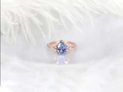 2.95ct Ready to Ship Juliet 14kt Rose Gold Lavender Cornflower Blue Sapphire Diamond Art Deco Pear Cluster Ring - Rosados Box