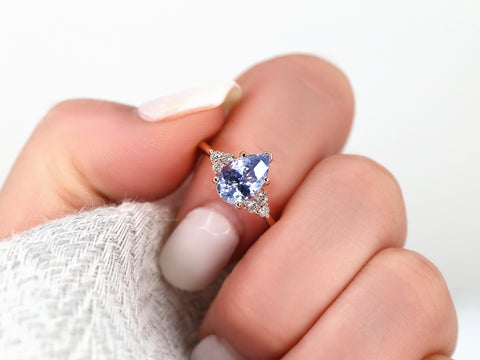 2.95ct Ready to Ship Juliet 14kt Rose Gold Lavender Cornflower Blue Sapphire Diamond Art Deco Pear Cluster Ring - Rosados Box