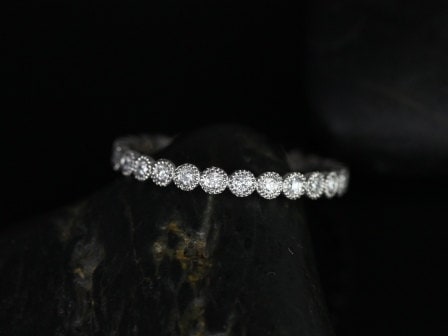 Ready to Ship Petite Bubbles (size 4.75) Platinum WITH Hand Milgrain Diamond FULL Eternity Ring - Rosados Box