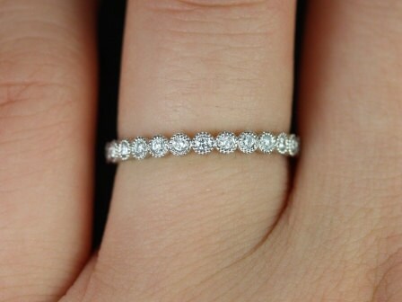 Ready to Ship Petite Bubbles (size 4.75) Platinum WITH Hand Milgrain Diamond FULL Eternity Ring - Rosados Box