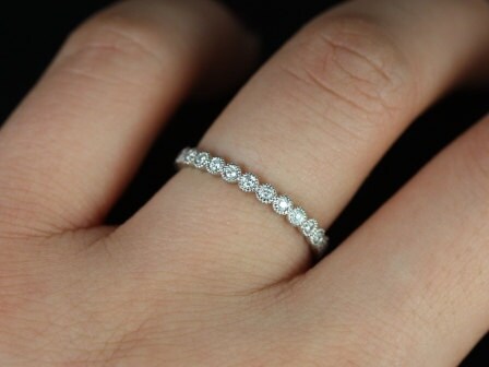 Ready to Ship Petite Bubbles (size 4.75) Platinum WITH Hand Milgrain Diamond FULL Eternity Ring - Rosados Box
