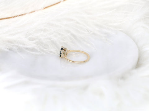 1.35ct Ready to Ship Juliet 14kt Gold Ocean Teal Sapphire Diamond Dainty Art Deco Pear Cluster Ring - Rosados Box